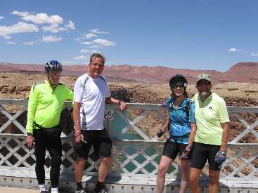 wbike-az-ut Day 5-4 Dave, Mark S, Carrie, Rob on Navajo Bridge.jpg (294511 bytes)